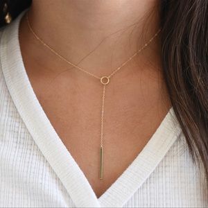 14k Solid Gold Delicate Y Lariat Necklace